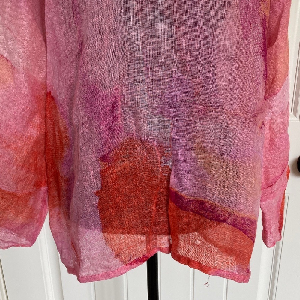 Chicos Womens Sheer‎ Watercolor Pink Coral Open Kimono Size XLP Coastal Linen - Picture 8 of 11